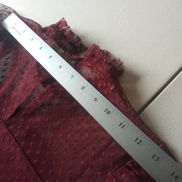 Jolie & Joy Burgundy Lace Mesh Blouse women's size S - Picture 12 of 16